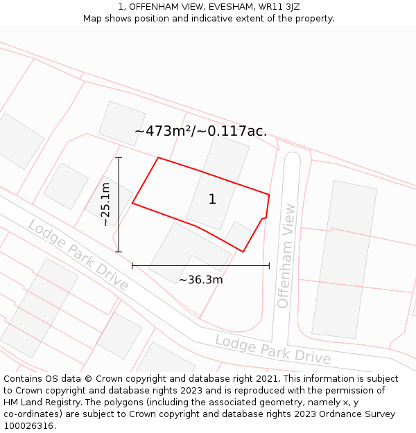 1, OFFENHAM VIEW, EVESHAM, WR11 3JZ: Plot and title map