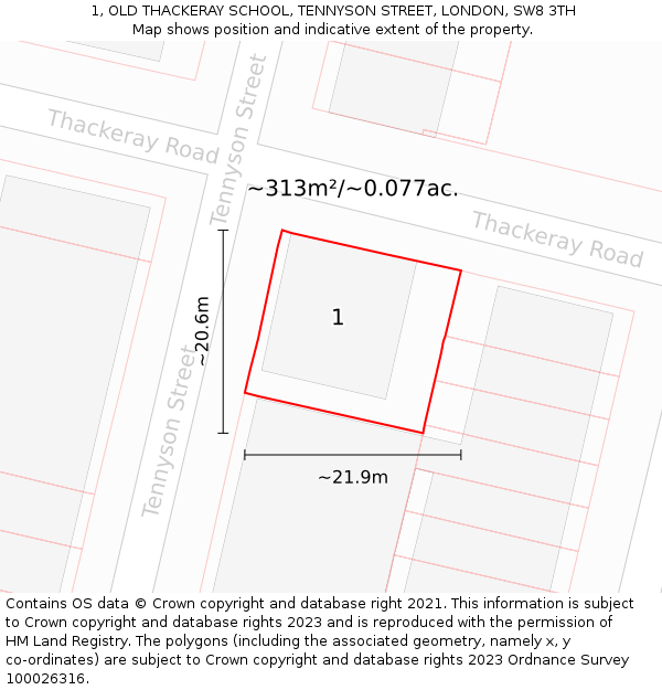 1, OLD THACKERAY SCHOOL, TENNYSON STREET, LONDON, SW8 3TH: Plot and title map