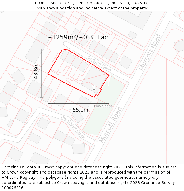1, ORCHARD CLOSE, UPPER ARNCOTT, BICESTER, OX25 1QT: Plot and title map