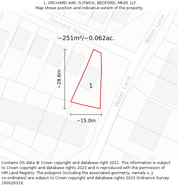 1, ORCHARD WAY, FLITWICK, BEDFORD, MK45 1LF: Plot and title map