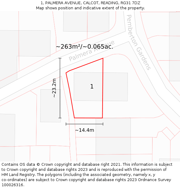 1, PALMERA AVENUE, CALCOT, READING, RG31 7DZ: Plot and title map