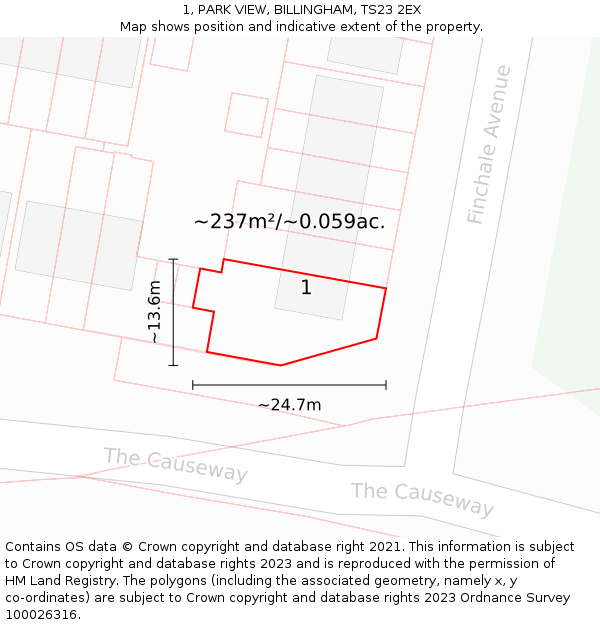 1, PARK VIEW, BILLINGHAM, TS23 2EX: Plot and title map