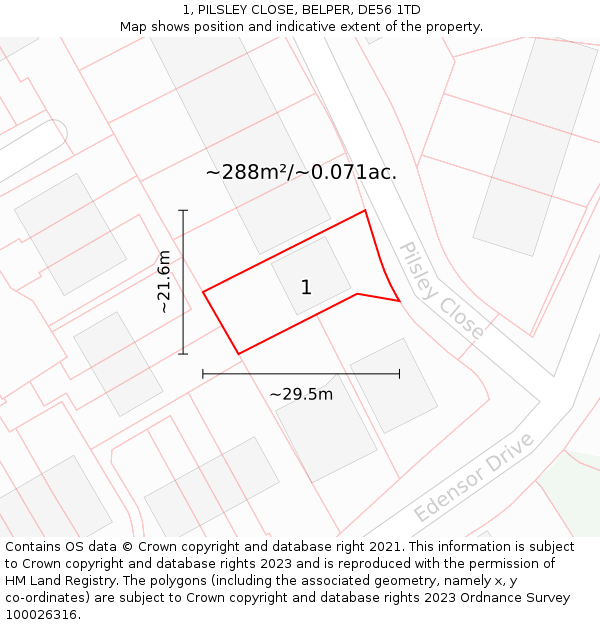 1, PILSLEY CLOSE, BELPER, DE56 1TD: Plot and title map