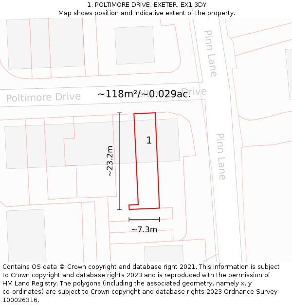 1, POLTIMORE DRIVE, EXETER, EX1 3DY: Plot and title map
