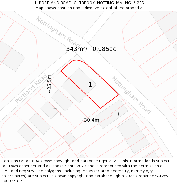 1, PORTLAND ROAD, GILTBROOK, NOTTINGHAM, NG16 2FS: Plot and title map