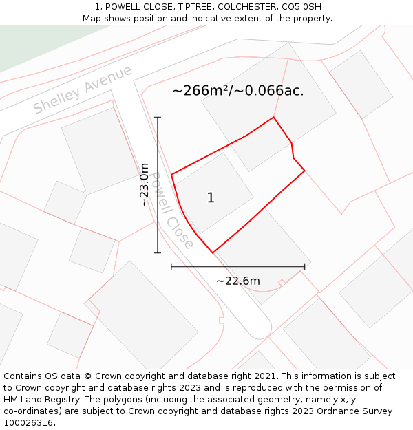 1, POWELL CLOSE, TIPTREE, COLCHESTER, CO5 0SH: Plot and title map