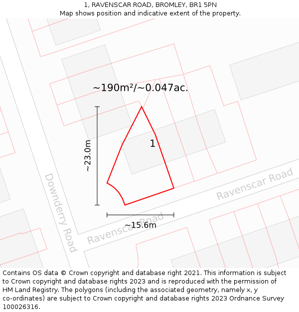 1, RAVENSCAR ROAD, BROMLEY, BR1 5PN: Plot and title map
