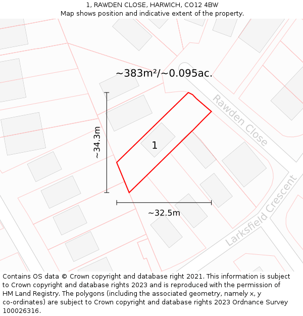 1, RAWDEN CLOSE, HARWICH, CO12 4BW: Plot and title map