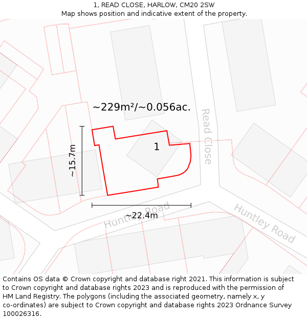 1, READ CLOSE, HARLOW, CM20 2SW: Plot and title map