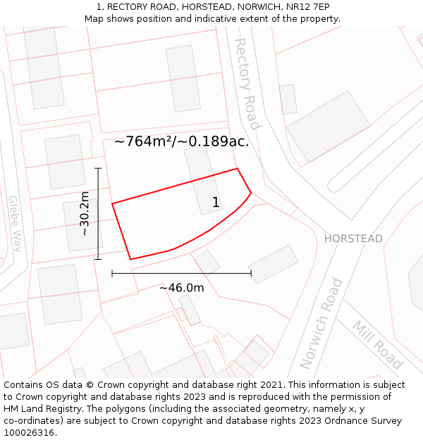 1, RECTORY ROAD, HORSTEAD, NORWICH, NR12 7EP: Plot and title map
