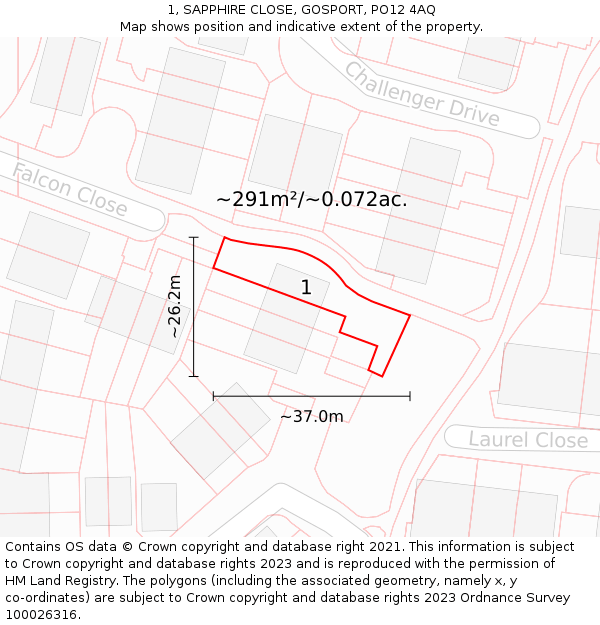 1, SAPPHIRE CLOSE, GOSPORT, PO12 4AQ: Plot and title map