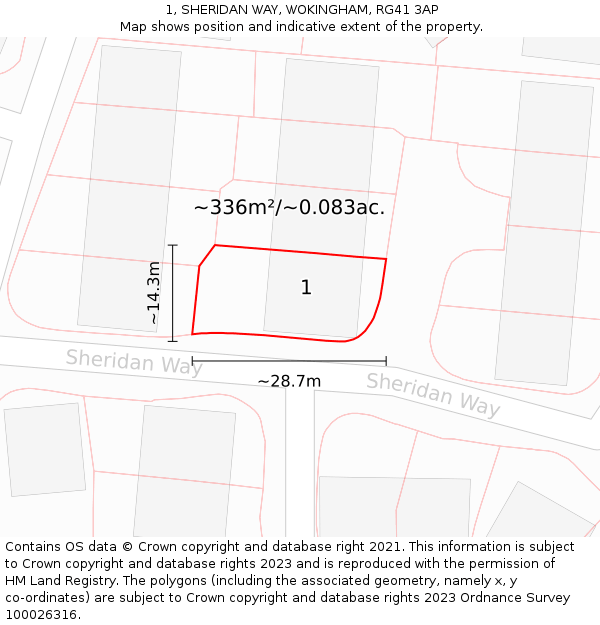 1, SHERIDAN WAY, WOKINGHAM, RG41 3AP: Plot and title map