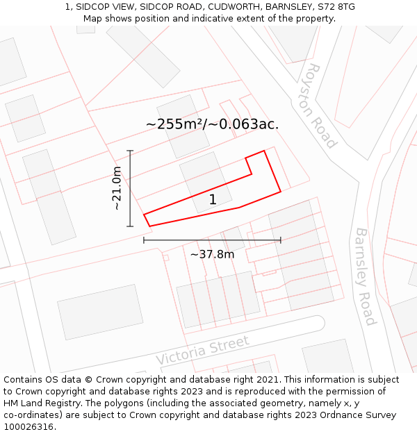1, SIDCOP VIEW, SIDCOP ROAD, CUDWORTH, BARNSLEY, S72 8TG: Plot and title map