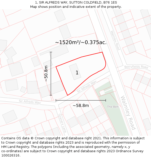 1, SIR ALFREDS WAY, SUTTON COLDFIELD, B76 1ES: Plot and title map