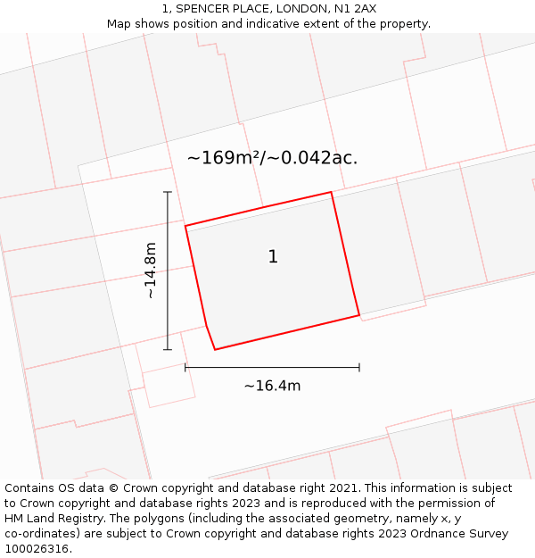 1, SPENCER PLACE, LONDON, N1 2AX: Plot and title map