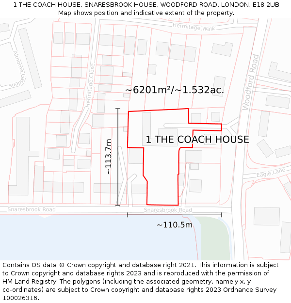 1 THE COACH HOUSE, SNARESBROOK HOUSE, WOODFORD ROAD, LONDON, E18 2UB: Plot and title map