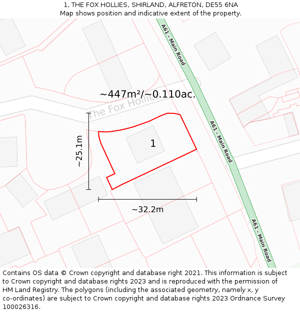 1, THE FOX HOLLIES, SHIRLAND, ALFRETON, DE55 6NA: Plot and title map