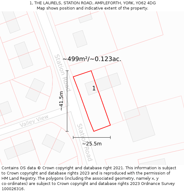 1, THE LAURELS, STATION ROAD, AMPLEFORTH, YORK, YO62 4DG: Plot and title map