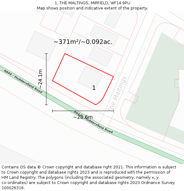 1, THE MALTINGS, MIRFIELD, WF14 9PU: Plot and title map