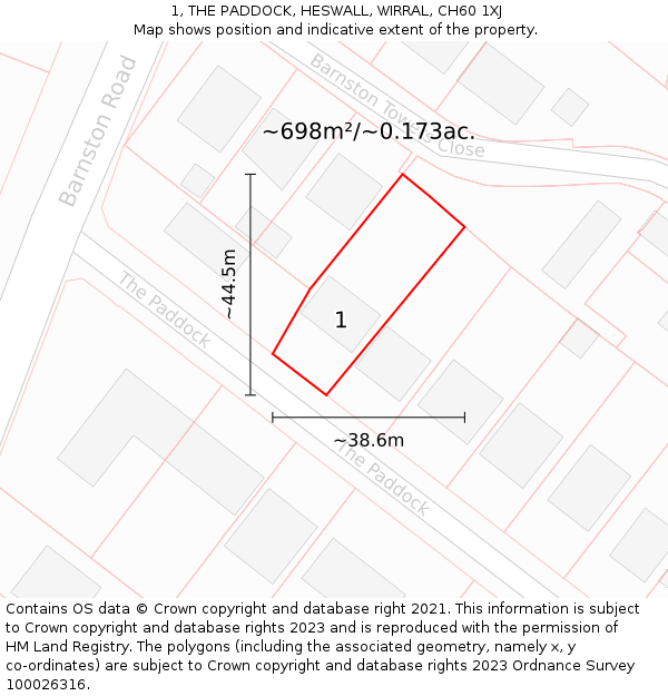 1, THE PADDOCK, HESWALL, WIRRAL, CH60 1XJ: Plot and title map