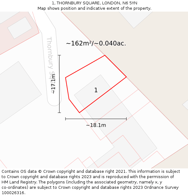 1, THORNBURY SQUARE, LONDON, N6 5YN: Plot and title map