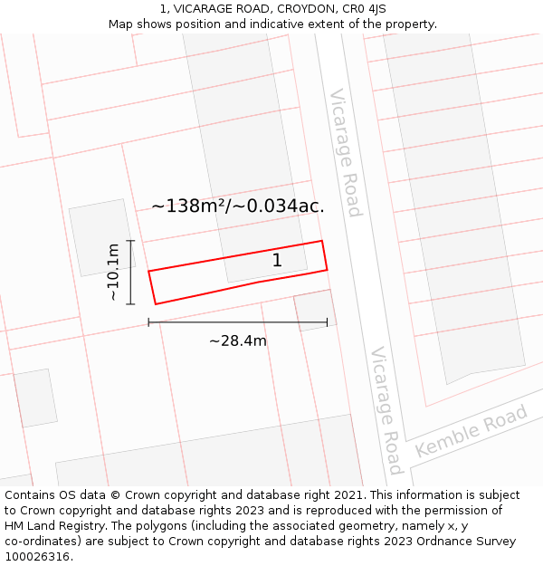 1, VICARAGE ROAD, CROYDON, CR0 4JS: Plot and title map