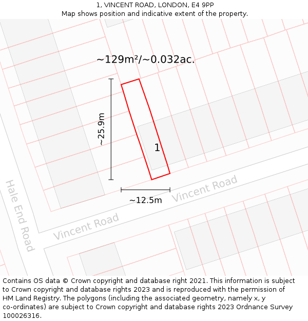 1, VINCENT ROAD, LONDON, E4 9PP: Plot and title map