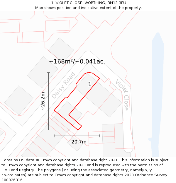1, VIOLET CLOSE, WORTHING, BN13 3FU: Plot and title map