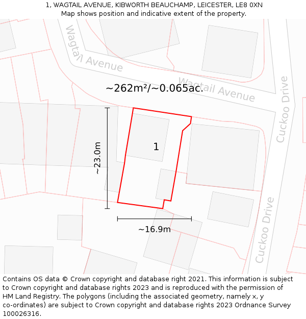1, WAGTAIL AVENUE, KIBWORTH BEAUCHAMP, LEICESTER, LE8 0XN: Plot and title map