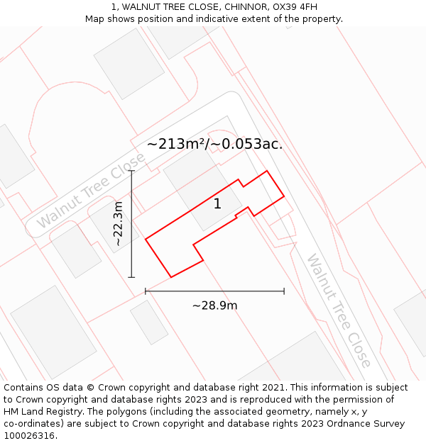 1, WALNUT TREE CLOSE, CHINNOR, OX39 4FH: Plot and title map