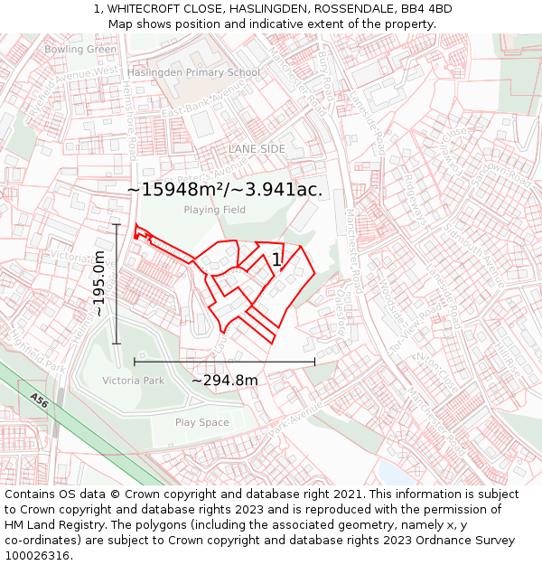 1, WHITECROFT CLOSE, HASLINGDEN, ROSSENDALE, BB4 4BD: Plot and title map