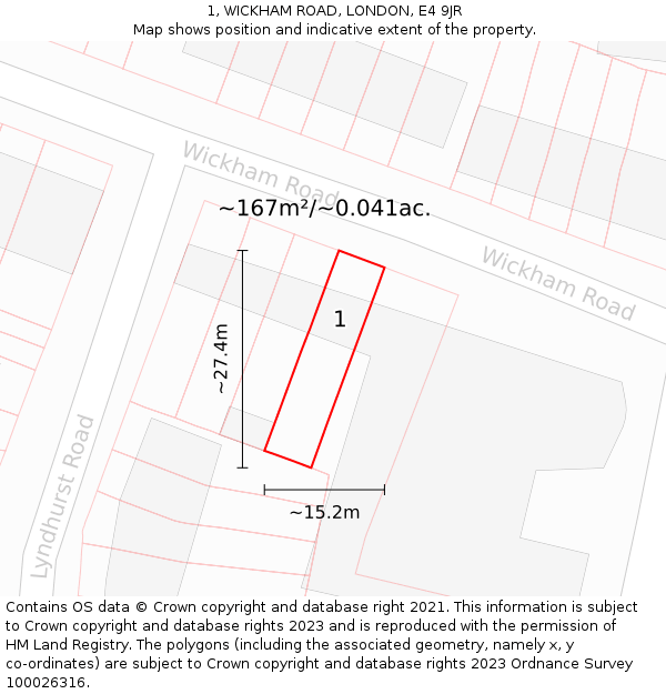 1, WICKHAM ROAD, LONDON, E4 9JR: Plot and title map