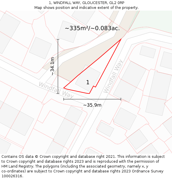 1, WINDFALL WAY, GLOUCESTER, GL2 0RP: Plot and title map