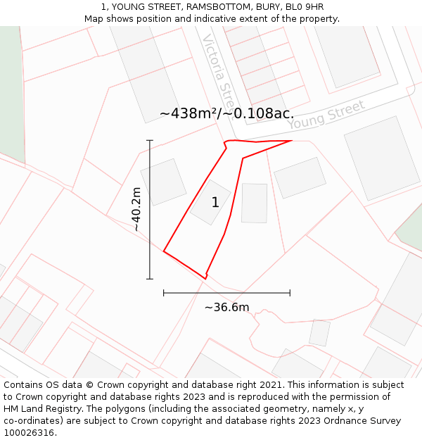 1, YOUNG STREET, RAMSBOTTOM, BURY, BL0 9HR: Plot and title map