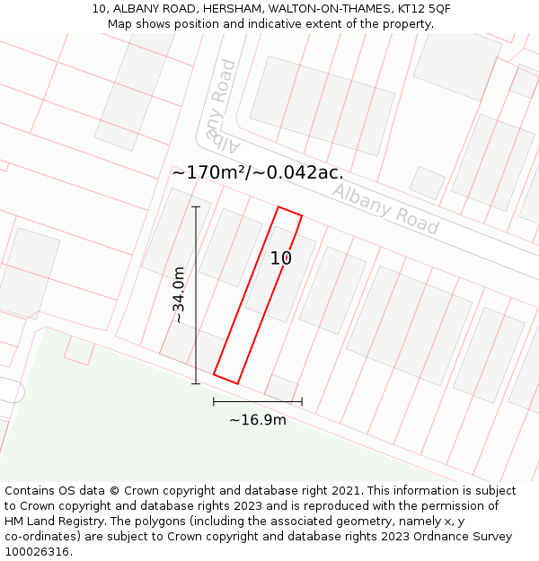 10, ALBANY ROAD, HERSHAM, WALTON-ON-THAMES, KT12 5QF: Plot and title map
