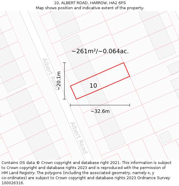 10, ALBERT ROAD, HARROW, HA2 6PS: Plot and title map