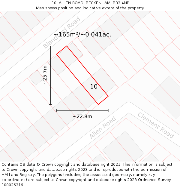 10, ALLEN ROAD, BECKENHAM, BR3 4NP: Plot and title map