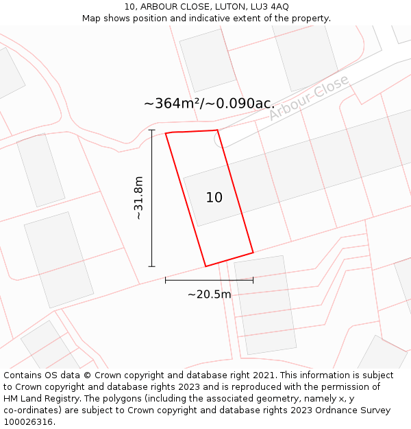 10, ARBOUR CLOSE, LUTON, LU3 4AQ: Plot and title map