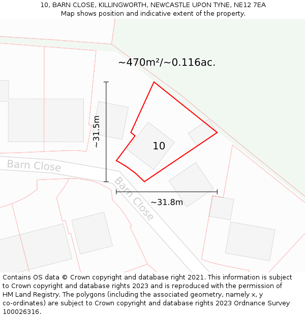 10, BARN CLOSE, KILLINGWORTH, NEWCASTLE UPON TYNE, NE12 7EA: Plot and title map