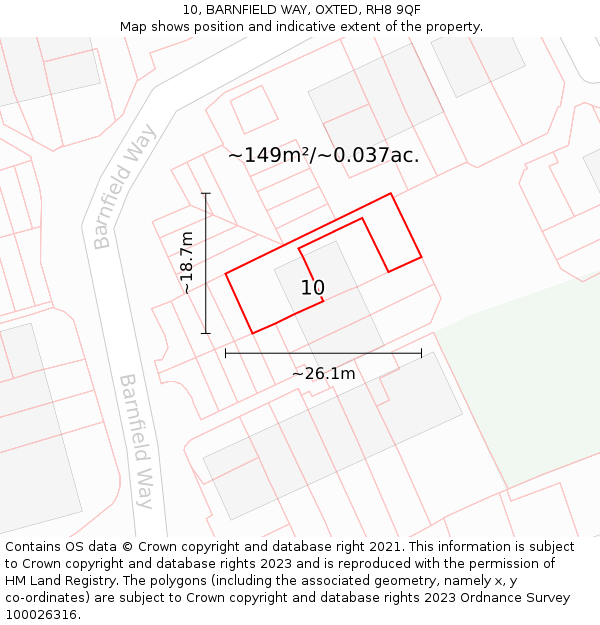 10, BARNFIELD WAY, OXTED, RH8 9QF: Plot and title map