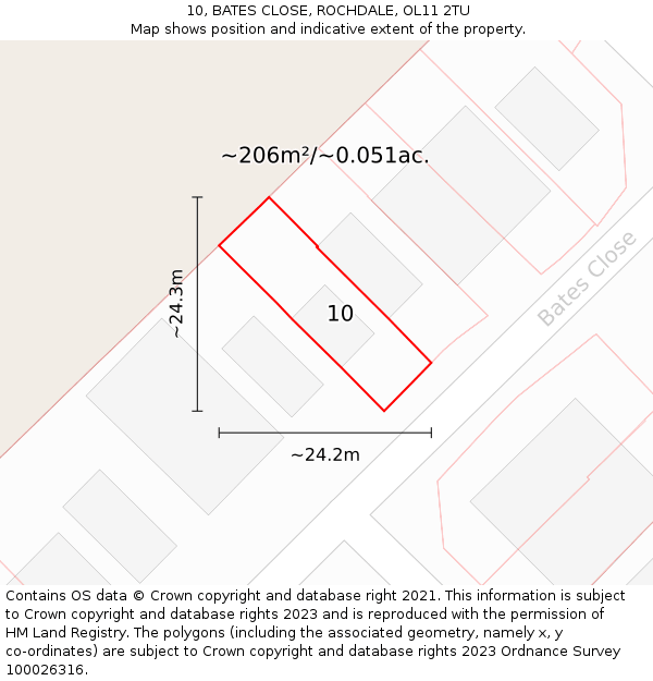 10, BATES CLOSE, ROCHDALE, OL11 2TU: Plot and title map