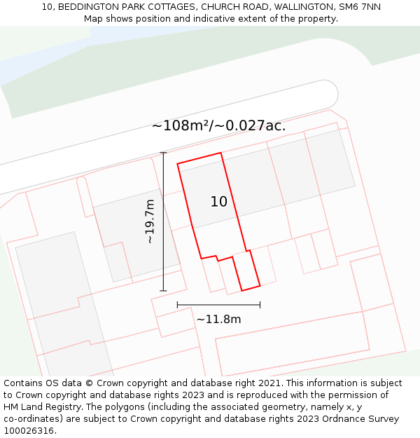 10, BEDDINGTON PARK COTTAGES, CHURCH ROAD, WALLINGTON, SM6 7NN: Plot and title map