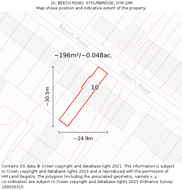 10, BEECH ROAD, STOURBRIDGE, DY8 2AR: Plot and title map