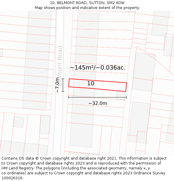 10, BELMONT ROAD, SUTTON, SM2 6DW: Plot and title map