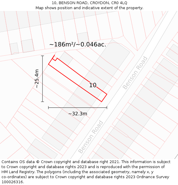 10, BENSON ROAD, CROYDON, CR0 4LQ: Plot and title map