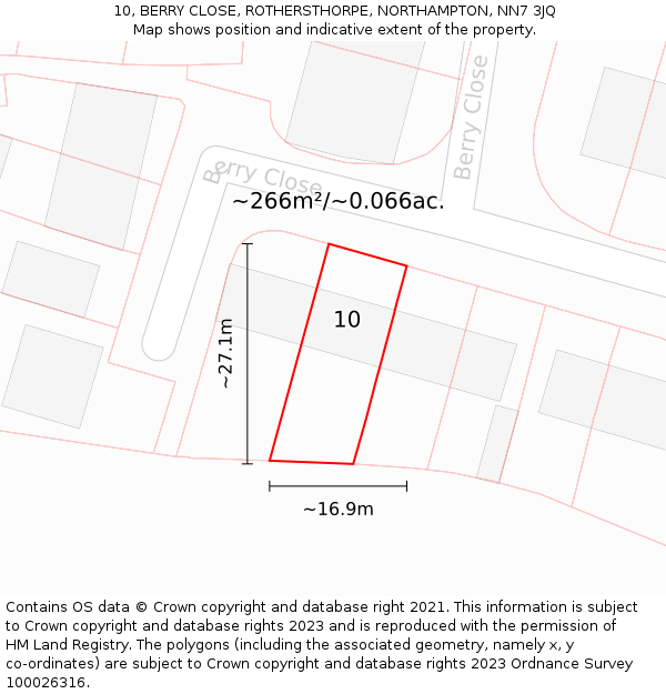 10, BERRY CLOSE, ROTHERSTHORPE, NORTHAMPTON, NN7 3JQ: Plot and title map