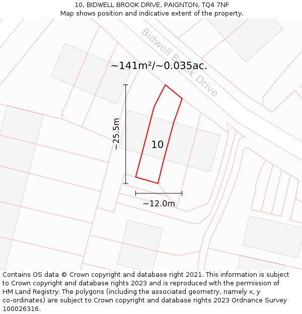 10, BIDWELL BROOK DRIVE, PAIGNTON, TQ4 7NF: Plot and title map