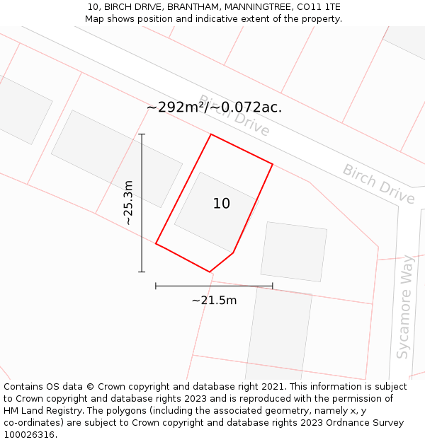 10, BIRCH DRIVE, BRANTHAM, MANNINGTREE, CO11 1TE: Plot and title map