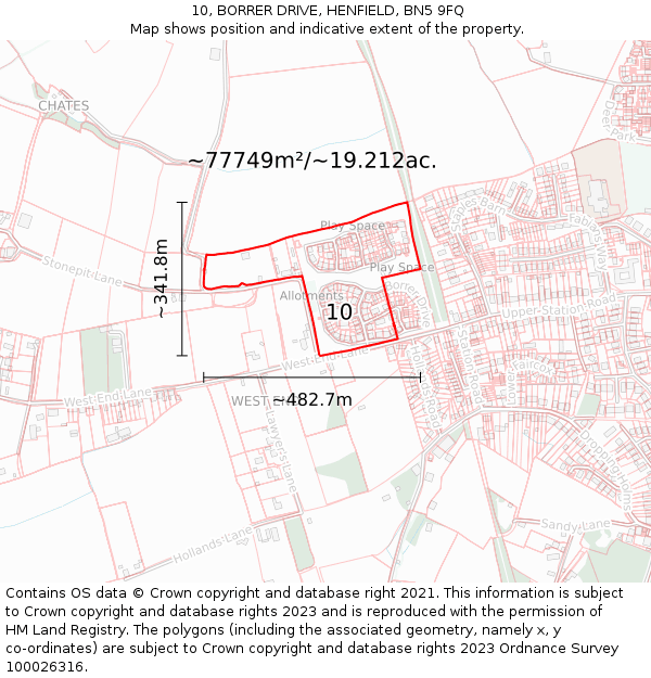 10, BORRER DRIVE, HENFIELD, BN5 9FQ: Plot and title map