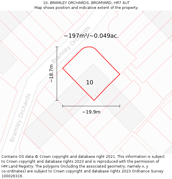 10, BRAMLEY ORCHARDS, BROMYARD, HR7 4UT: Plot and title map